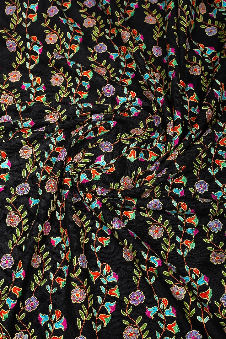 Black Pashmina Hand Embroidered Shawl by Pashme`Ladakh at Pernia's Pop Up Shop