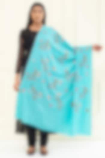 Sky Blue Pashmina Hand Embroidered Shawl by Pashme`Ladakh at Pernia's Pop Up Shop