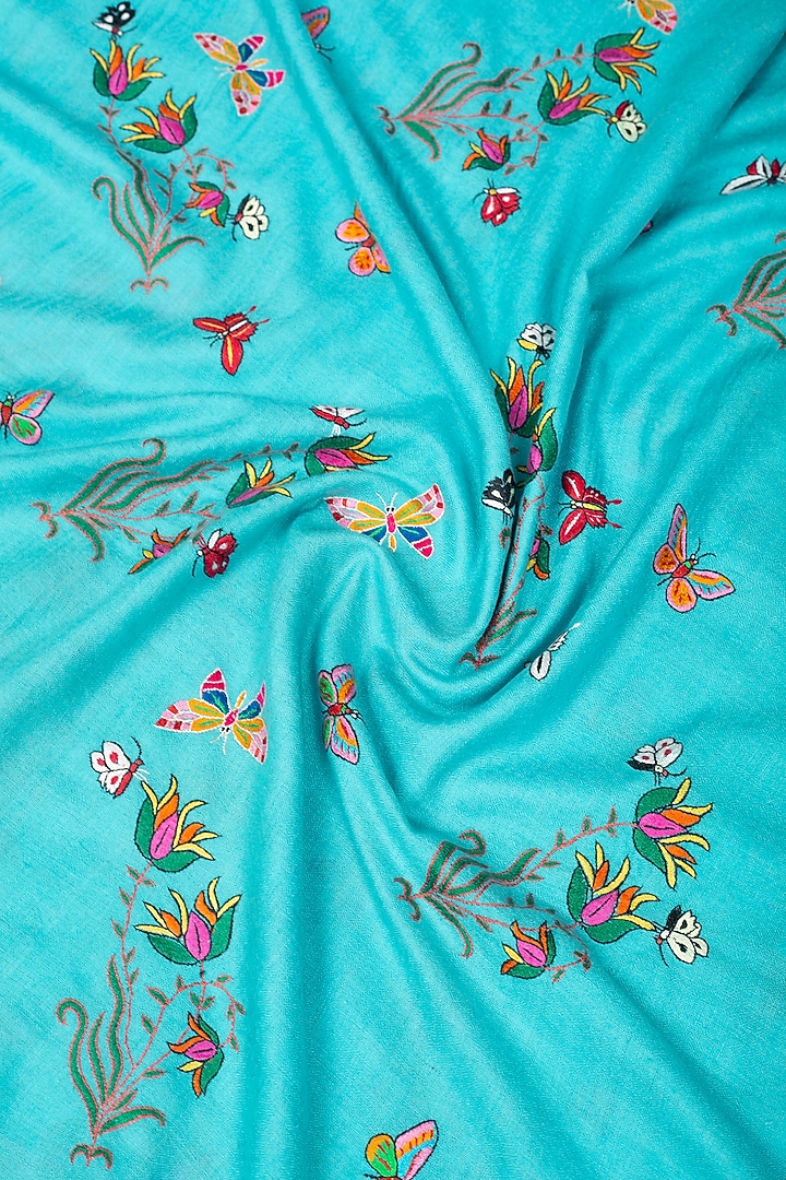 Sky Blue Pashmina Hand Embroidered Shawl by Pashme`Ladakh at Pernia's Pop Up Shop