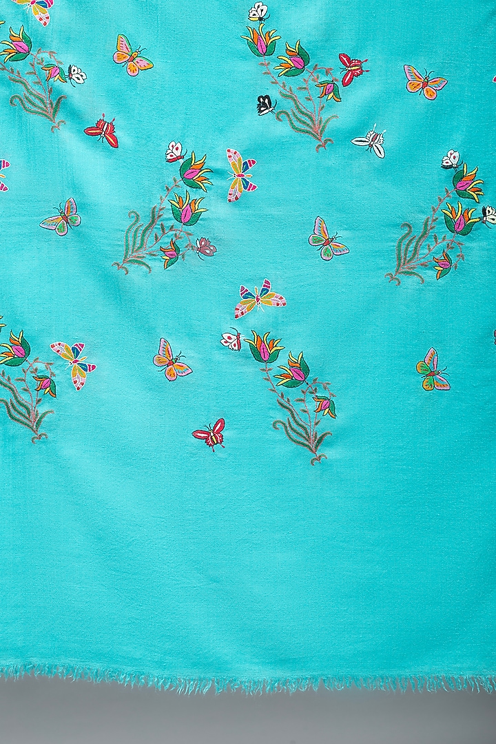 Sky Blue Pashmina Hand Embroidered Shawl by Pashme`Ladakh at Pernia's Pop Up Shop