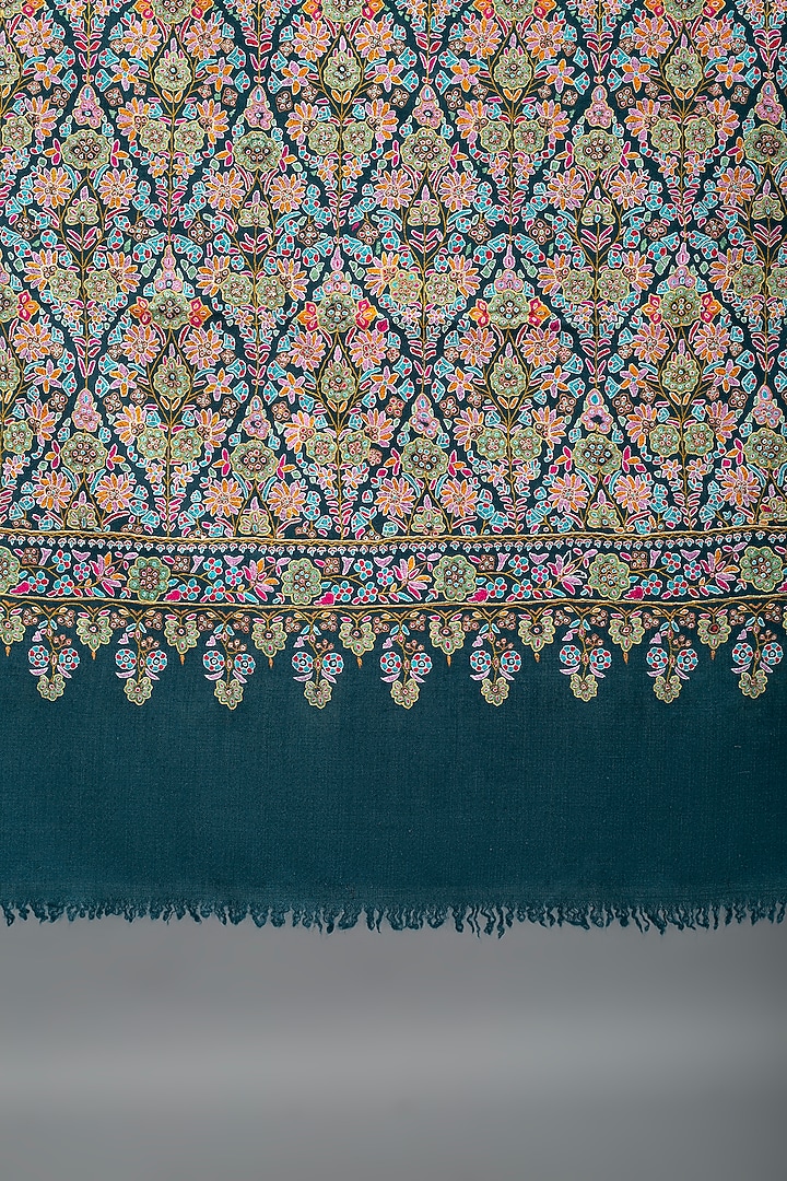 Teal Green Pashmina Hand Embroidered Shawl by Pashme`Ladakh at Pernia's Pop Up Shop