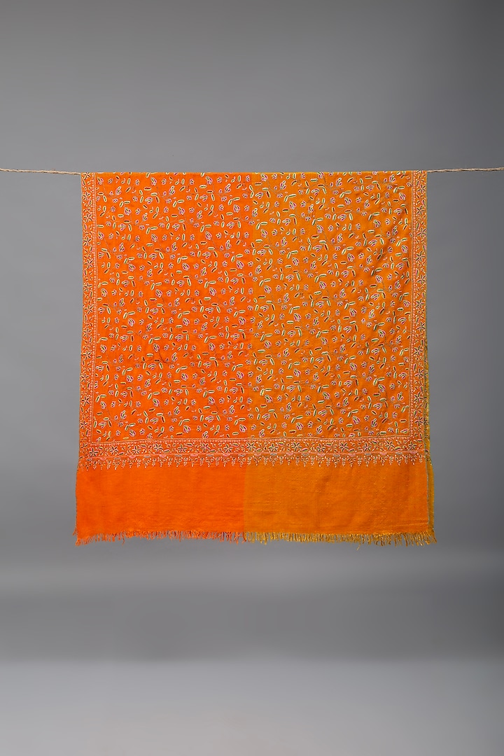 Burnt Orange Pashmina Hand Embroidered Shawl by Pashme`Ladakh at Pernia's Pop Up Shop