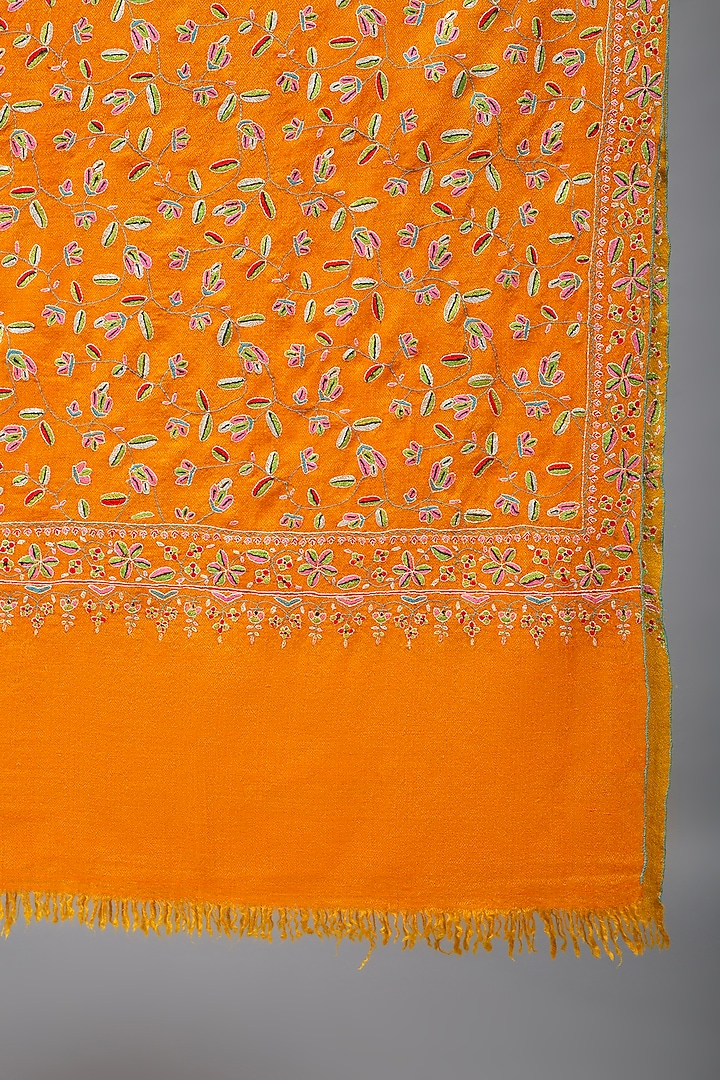 Burnt Orange Pashmina Hand Embroidered Shawl by Pashme`Ladakh at Pernia's Pop Up Shop