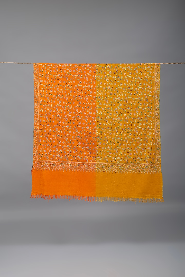 Burnt Orange Pashmina Hand Embroidered Shawl by Pashme`Ladakh at Pernia's Pop Up Shop
