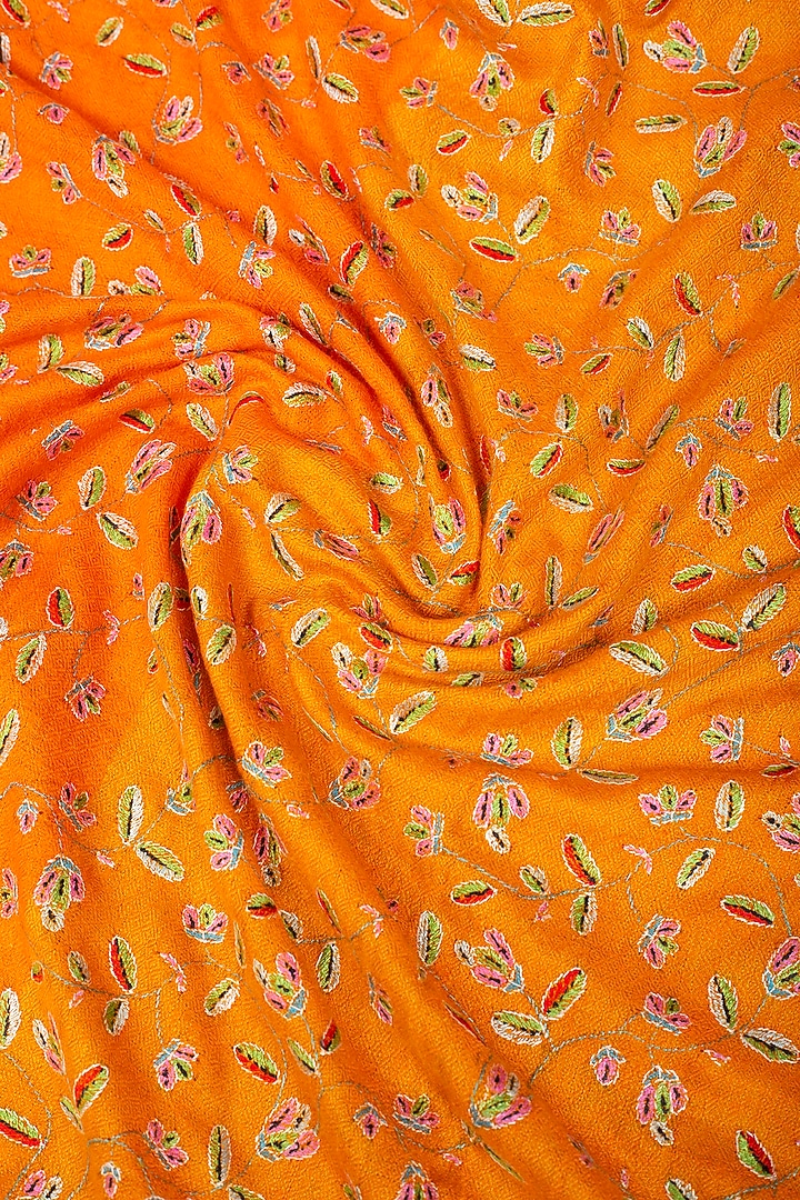 Burnt Orange Pashmina Hand Embroidered Shawl by Pashme`Ladakh at Pernia's Pop Up Shop