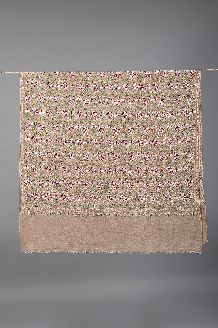 Beige Pashmina Hand Embroidered Shawl by Pashme`Ladakh at Pernia's Pop Up Shop