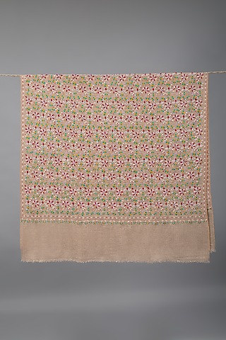 Beige Pashmina Hand Embroidered Shawl by Pashme`Ladakh