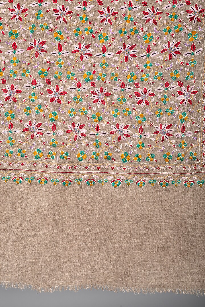 Beige Pashmina Hand Embroidered Shawl by Pashme`Ladakh at Pernia's Pop Up Shop