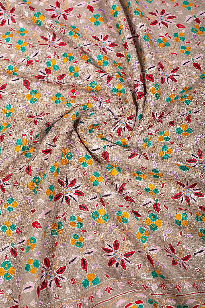 Beige Pashmina Hand Embroidered Shawl by Pashme`Ladakh at Pernia's Pop Up Shop