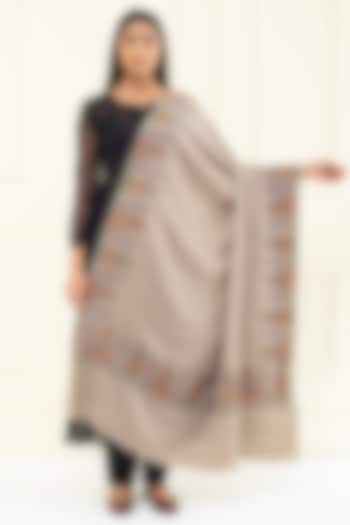 Beige Pashmina Hand Embroidered Shawl by Pashme`Ladakh at Pernia's Pop Up Shop