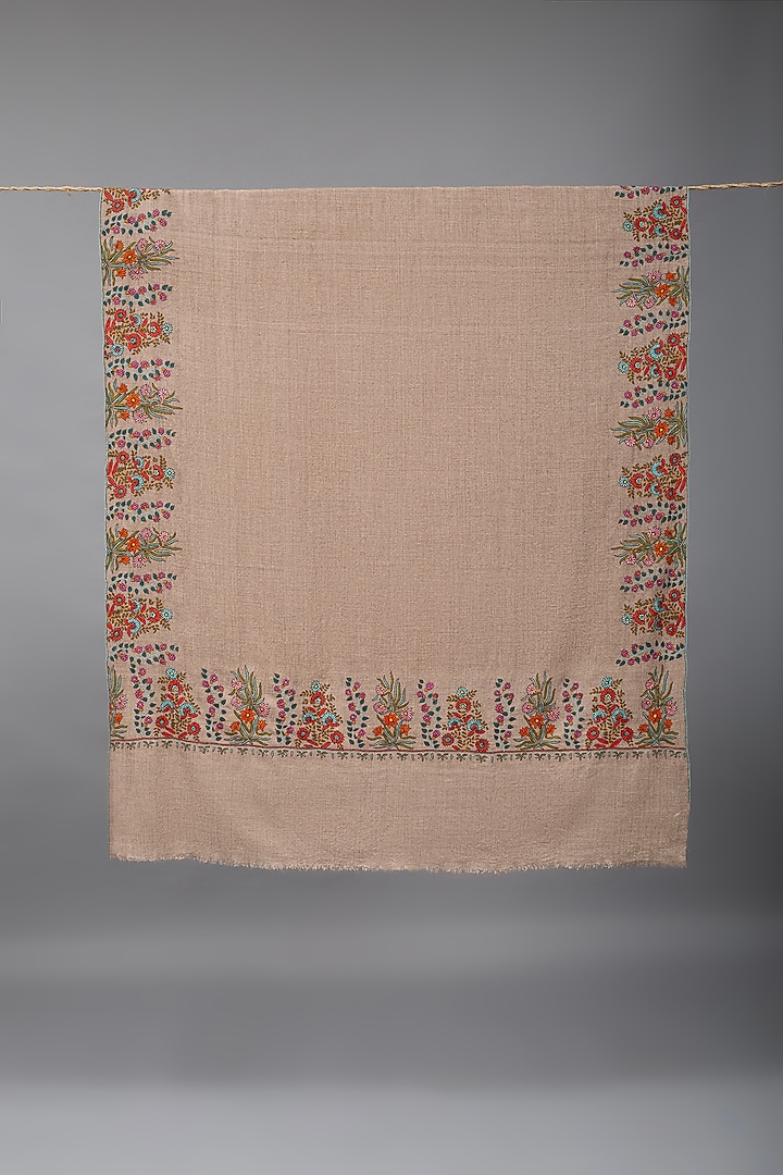 Beige Pashmina Hand Embroidered Shawl by Pashme`Ladakh at Pernia's Pop Up Shop