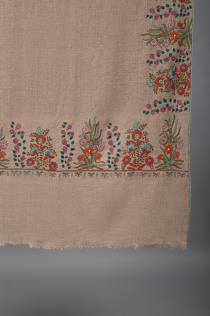 Beige Pashmina Hand Embroidered Shawl by Pashme`Ladakh at Pernia's Pop Up Shop