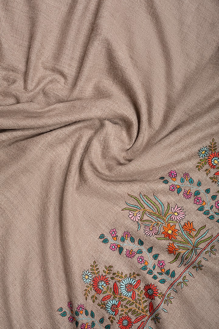 Beige Pashmina Hand Embroidered Shawl by Pashme`Ladakh at Pernia's Pop Up Shop