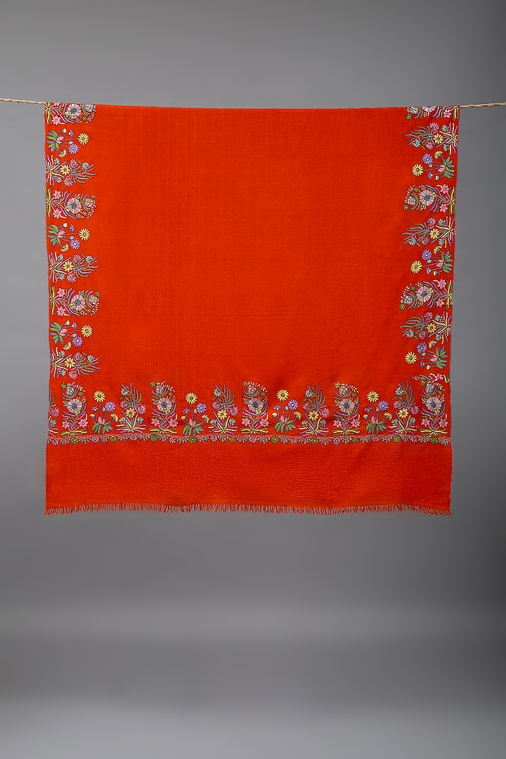 Rust Orange Pashmina Hand Embroidered Shawl by Pashme`Ladakh at Pernia's Pop Up Shop