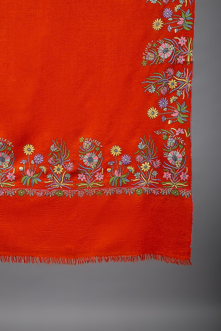 Rust Orange Pashmina Hand Embroidered Shawl by Pashme`Ladakh at Pernia's Pop Up Shop