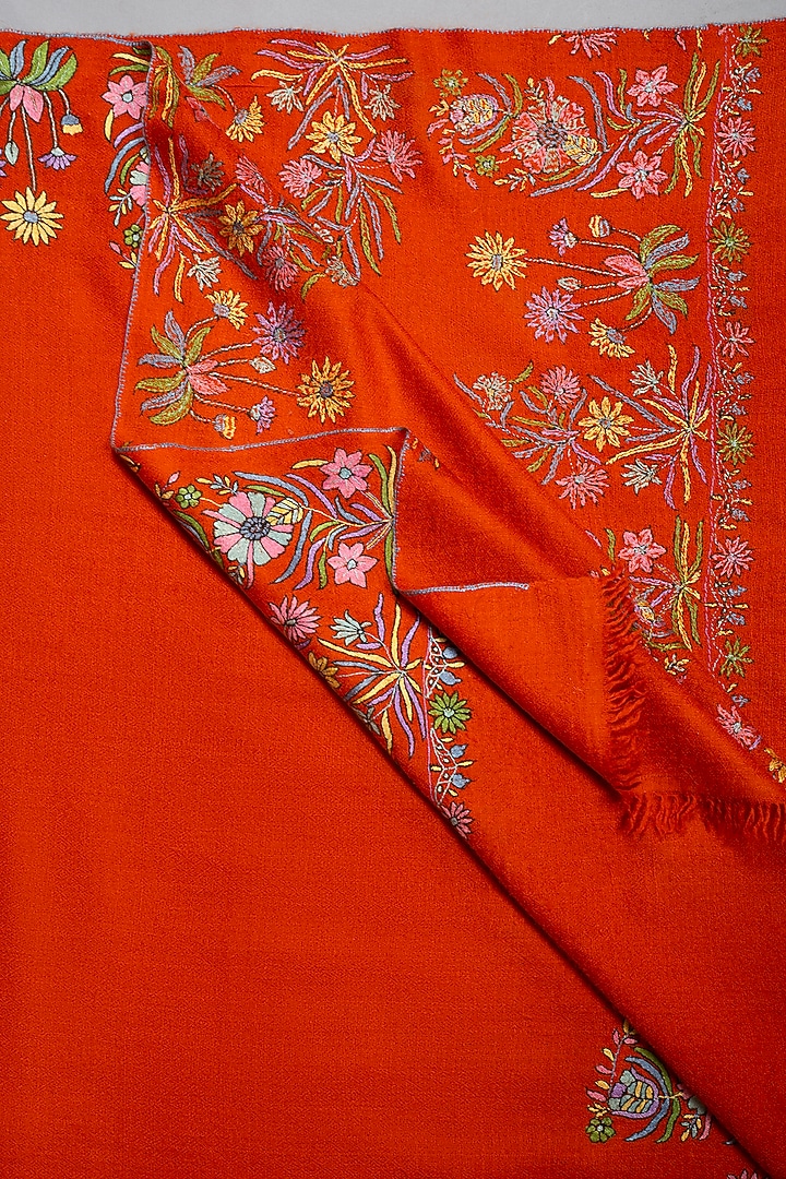 Rust Orange Pashmina Hand Embroidered Shawl by Pashme`Ladakh at Pernia's Pop Up Shop
