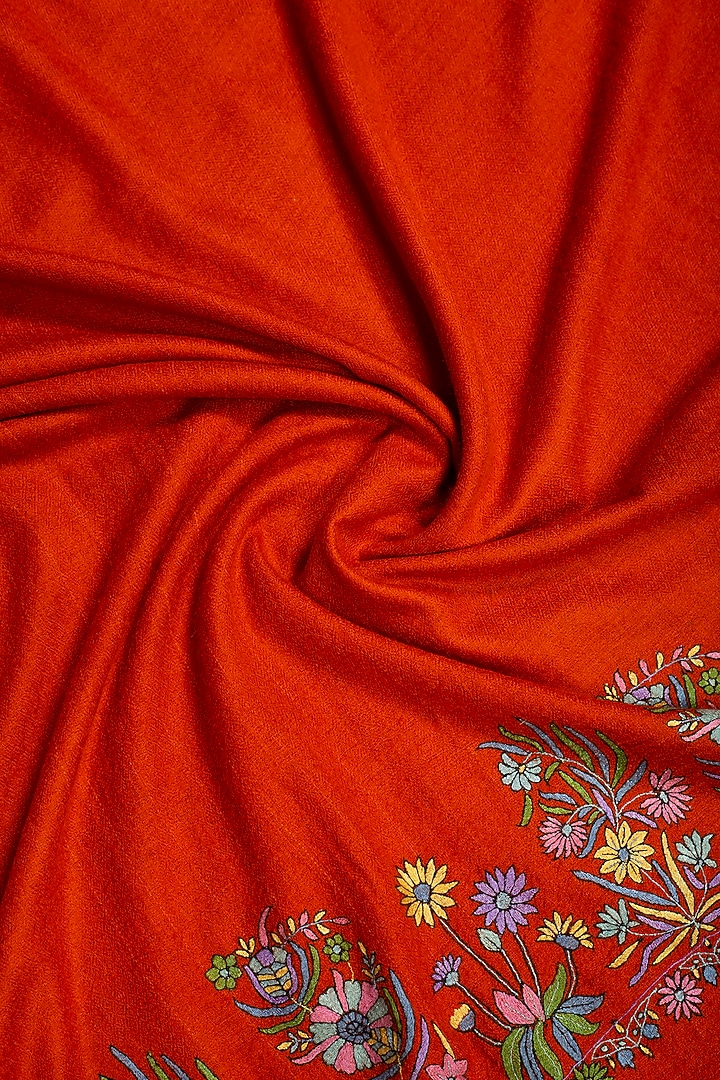 Rust Orange Pashmina Hand Embroidered Shawl by Pashme`Ladakh at Pernia's Pop Up Shop