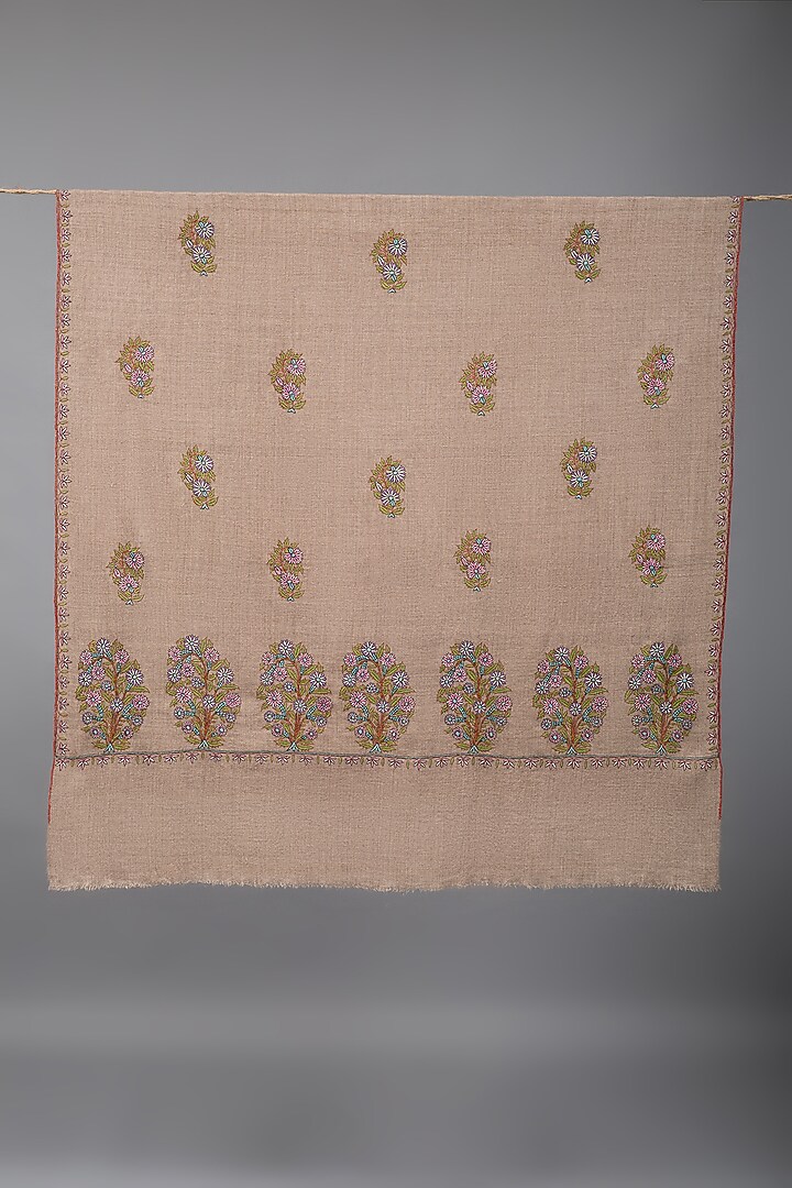 Beige Pashmina Hand Embroidered Shawl by Pashme`Ladakh at Pernia's Pop Up Shop