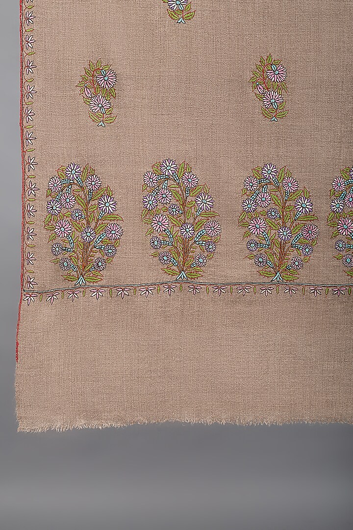 Beige Pashmina Hand Embroidered Shawl by Pashme`Ladakh at Pernia's Pop Up Shop