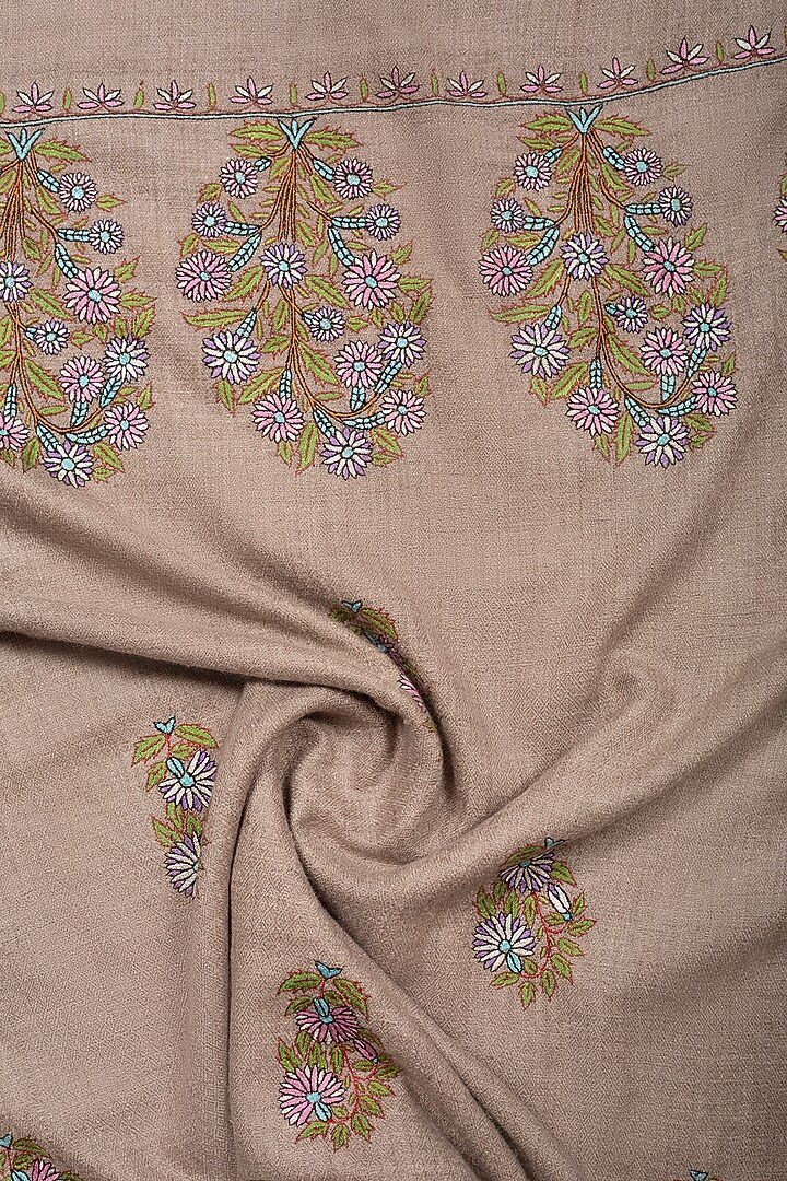 Beige Pashmina Hand Embroidered Shawl by Pashme`Ladakh at Pernia's Pop Up Shop