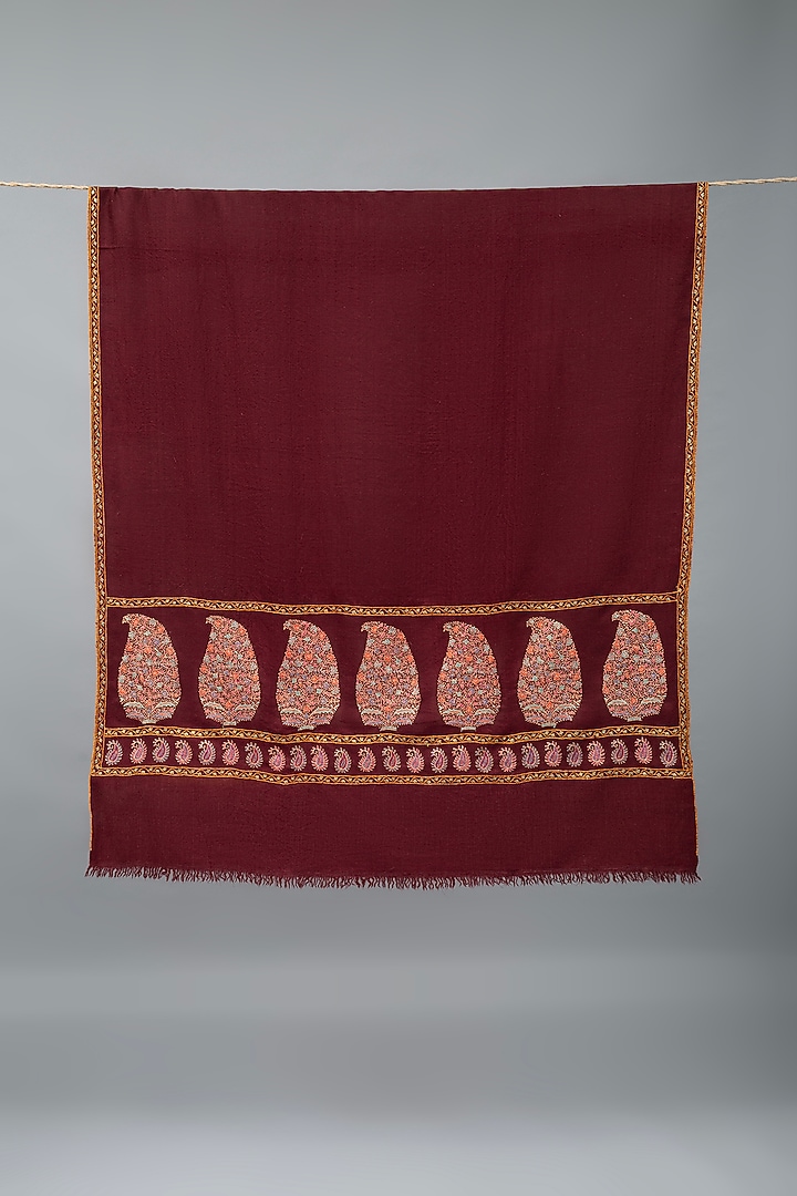 Maroon Pashmina Hand Embroidered Shawl by Pashme`Ladakh at Pernia's Pop Up Shop