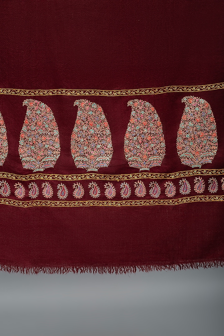 Maroon Pashmina Hand Embroidered Shawl by Pashme`Ladakh at Pernia's Pop Up Shop