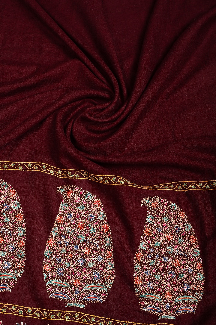 Maroon Pashmina Hand Embroidered Shawl by Pashme`Ladakh at Pernia's Pop Up Shop