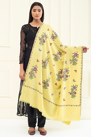 Lime Green Pashmina Hand Embroidered Shawl by Pashme`Ladakh