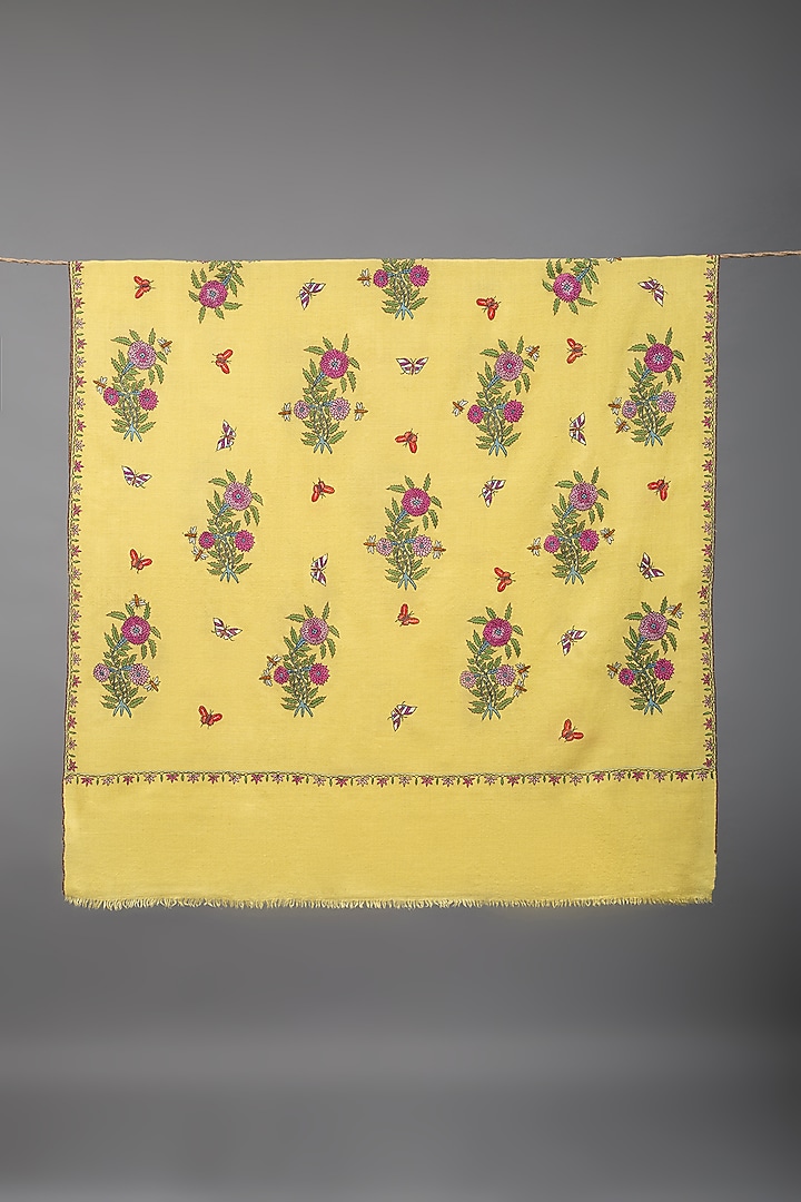 Lime Green Pashmina Hand Embroidered Shawl by Pashme`Ladakh at Pernia's Pop Up Shop
