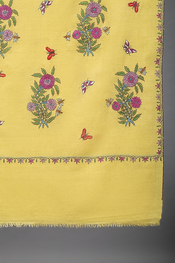 Lime Green Pashmina Hand Embroidered Shawl by Pashme`Ladakh at Pernia's Pop Up Shop