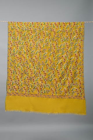 Mustard Yellow Pashmina Hand Embroidered Shawl by Pashme`Ladakh