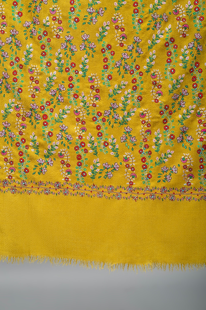 Mustard Yellow Pashmina Hand Embroidered Shawl by Pashme`Ladakh at Pernia's Pop Up Shop