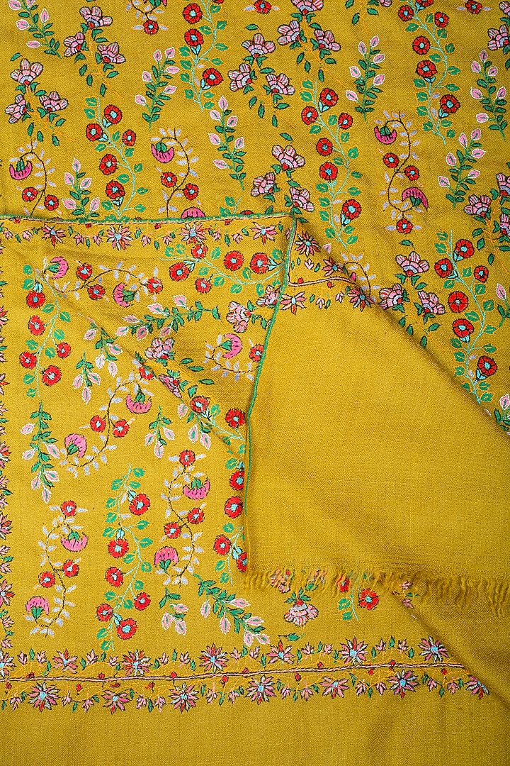 Mustard Yellow Pashmina Hand Embroidered Shawl by Pashme`Ladakh at Pernia's Pop Up Shop