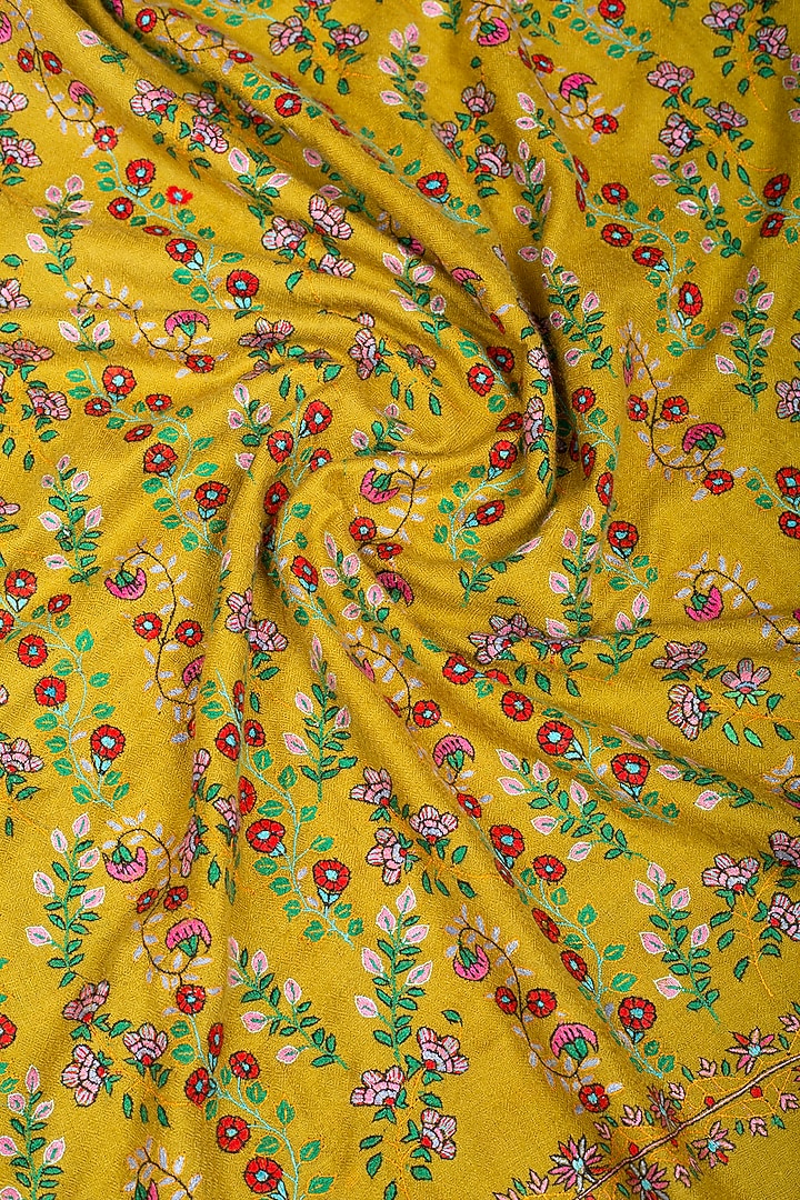 Mustard Yellow Pashmina Hand Embroidered Shawl by Pashme`Ladakh at Pernia's Pop Up Shop