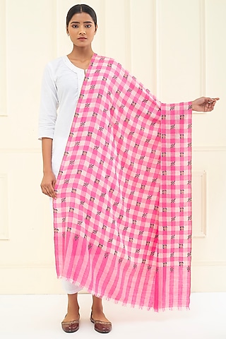 Pink Pashmina Hand Embroidered Shawl by Pashme`Ladakh