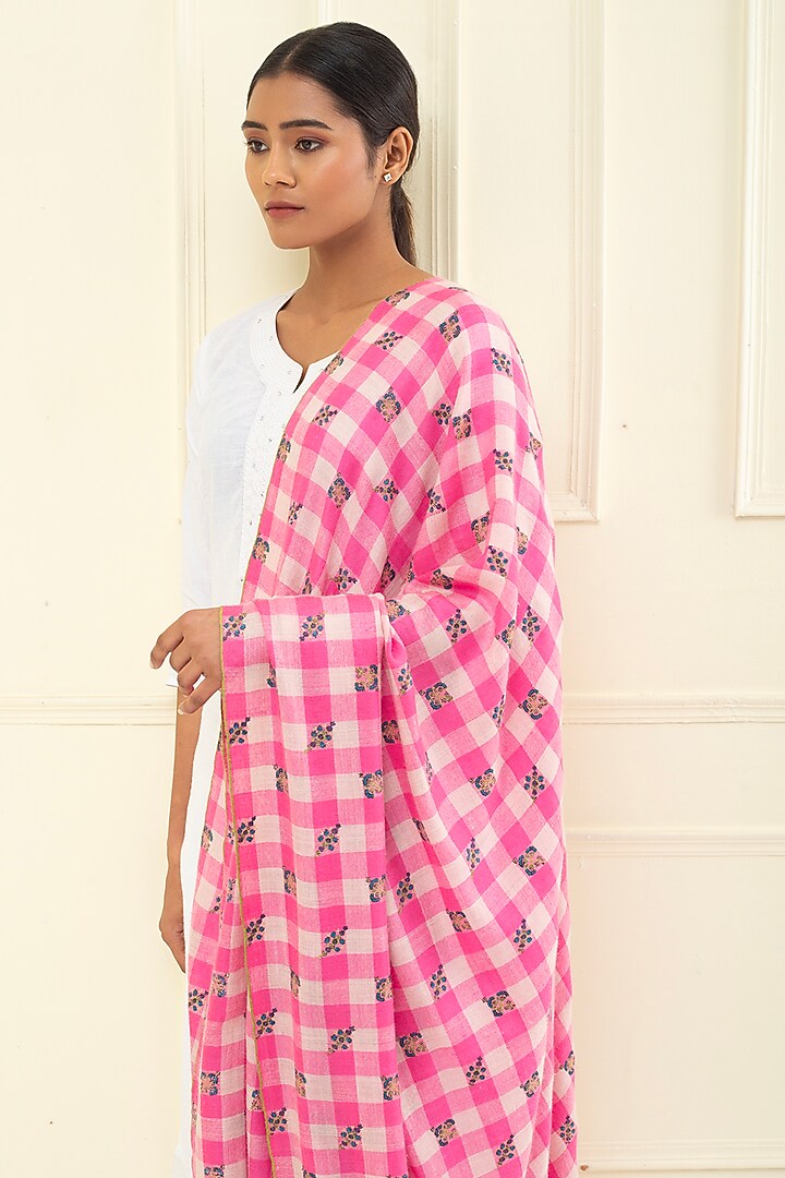 Pink Pashmina Hand Embroidered Shawl by Pashme`Ladakh at Pernia's Pop Up Shop