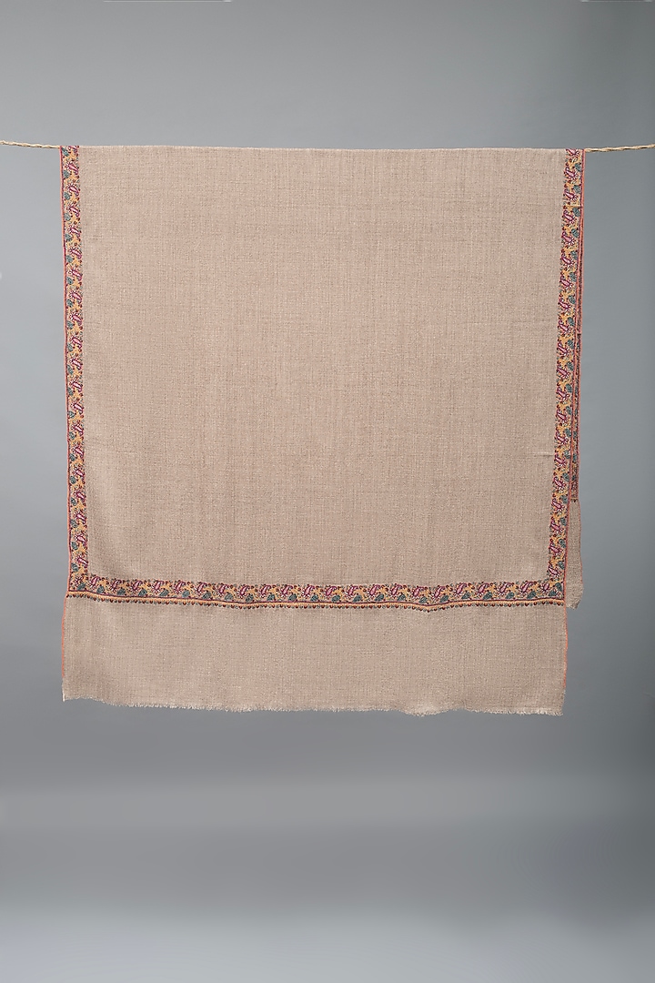 Light Grey Pashmina Hand Embroidered Shawl by Pashme`Ladakh at Pernia's Pop Up Shop