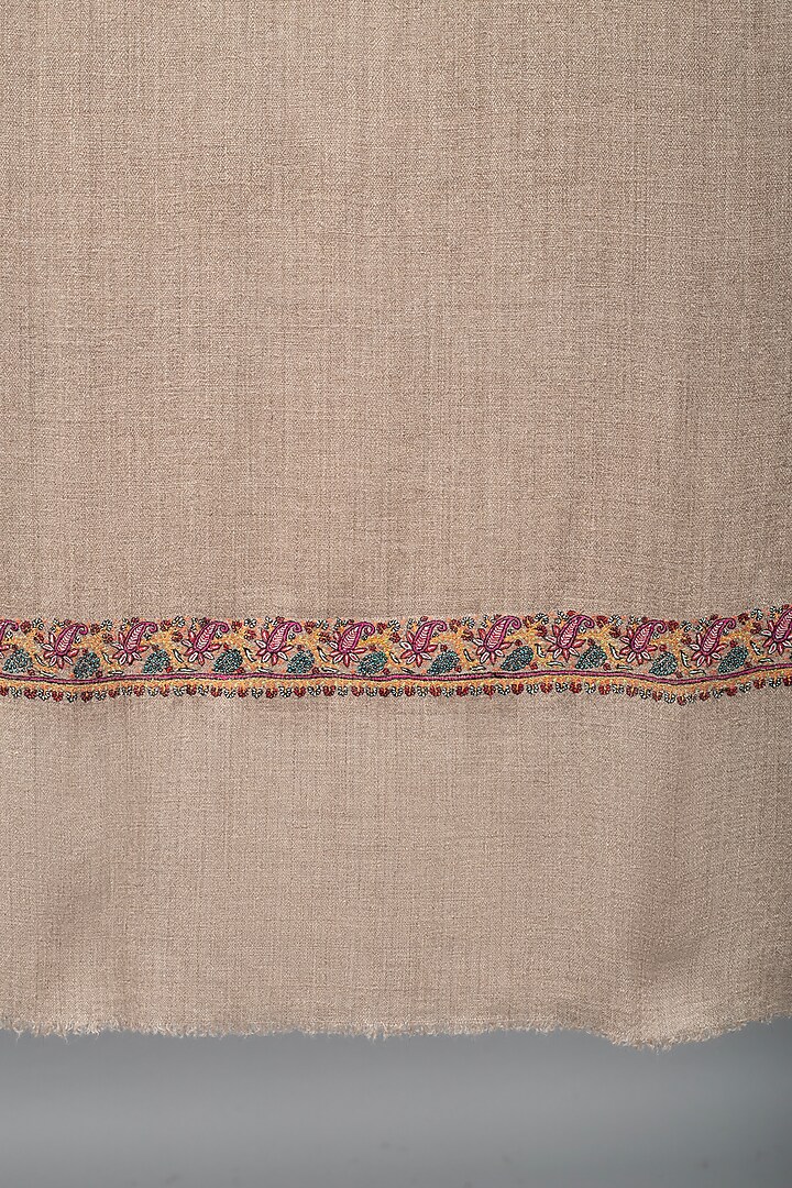 Light Grey Pashmina Hand Embroidered Shawl by Pashme`Ladakh at Pernia's Pop Up Shop