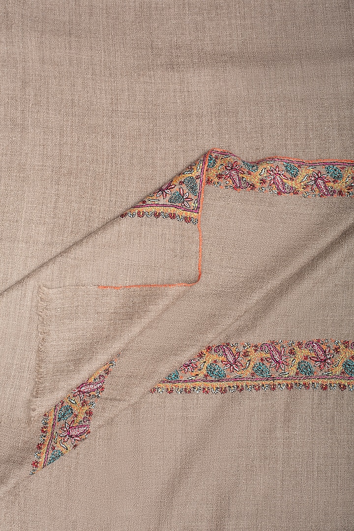 Light Grey Pashmina Hand Embroidered Shawl by Pashme`Ladakh at Pernia's Pop Up Shop