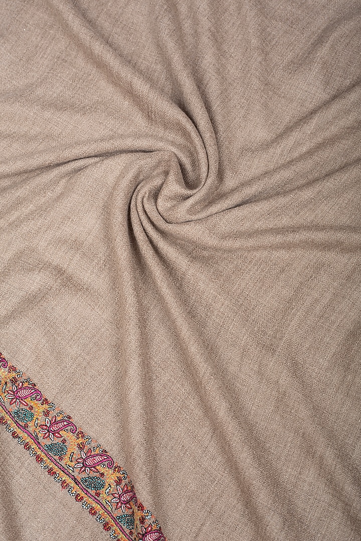 Light Grey Pashmina Hand Embroidered Shawl by Pashme`Ladakh at Pernia's Pop Up Shop