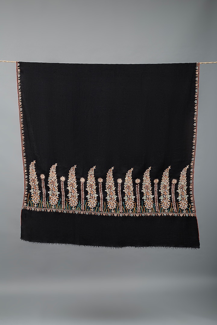 Black Pashmina Hand Embroidered Shawl by Pashme`Ladakh at Pernia's Pop Up Shop