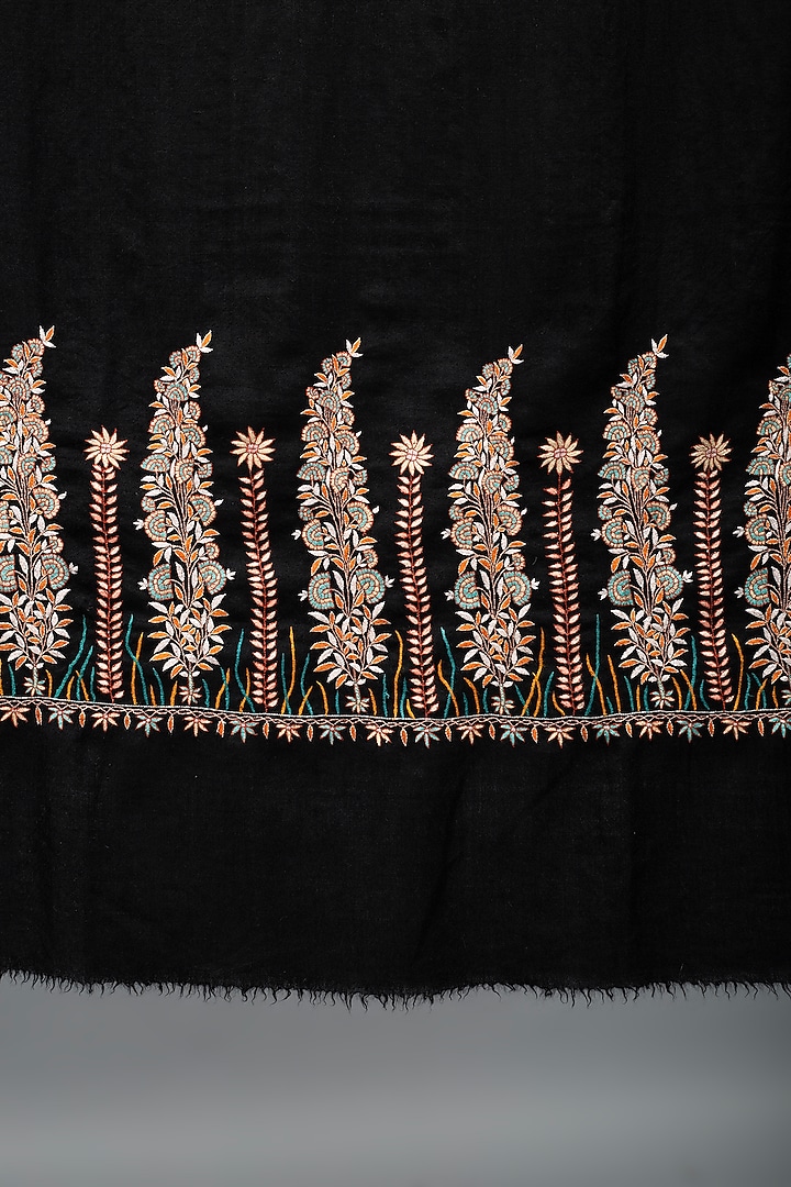 Black Pashmina Hand Embroidered Shawl by Pashme`Ladakh at Pernia's Pop Up Shop