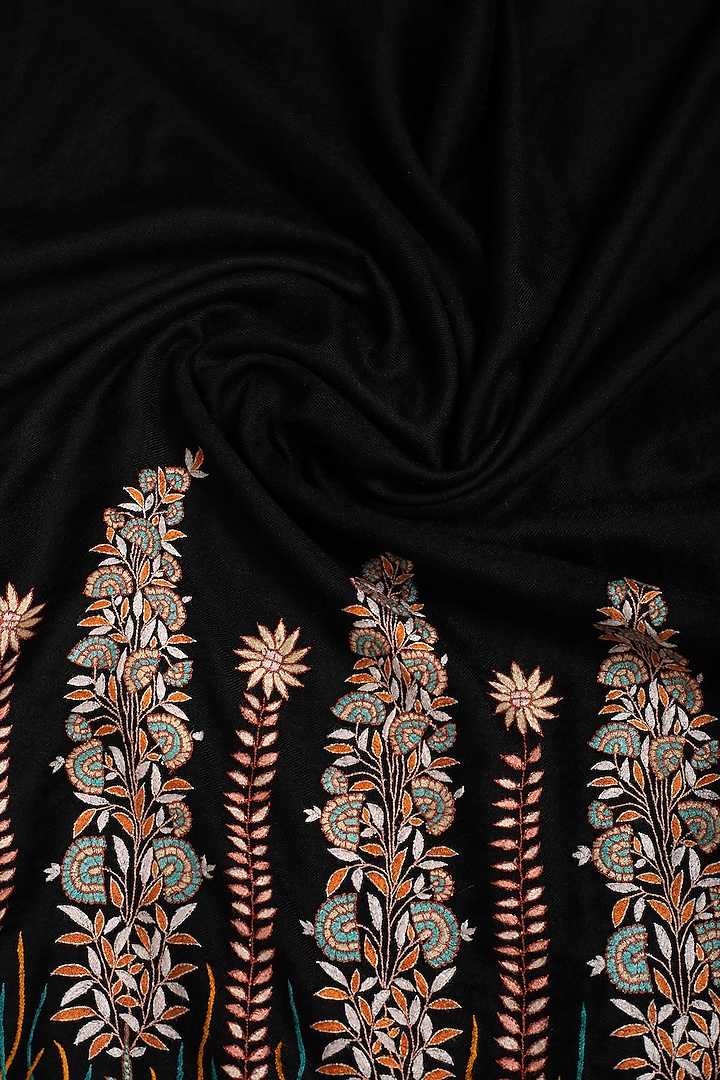 Black Pashmina Hand Embroidered Shawl by Pashme`Ladakh at Pernia's Pop Up Shop