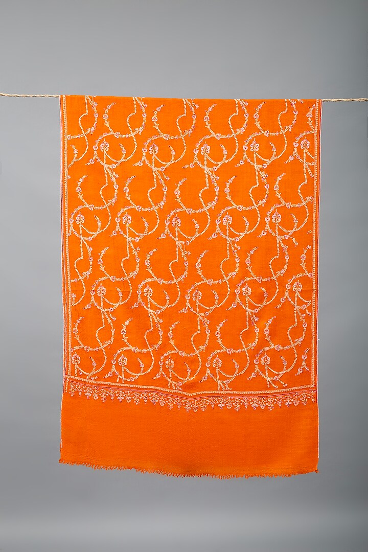 Orange Pashmina Hand Embroidered Shawl by Pashme`Ladakh at Pernia's Pop Up Shop