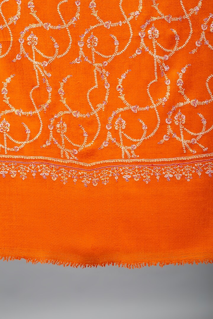 Orange Pashmina Hand Embroidered Shawl by Pashme`Ladakh at Pernia's Pop Up Shop