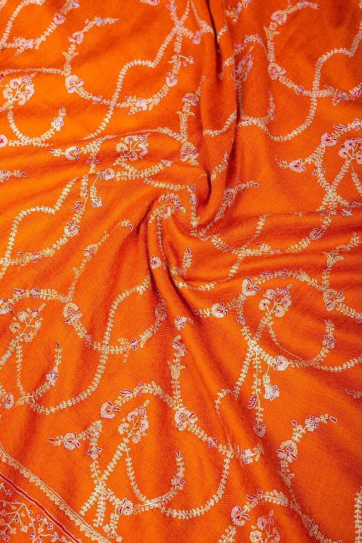 Orange Pashmina Hand Embroidered Shawl by Pashme`Ladakh at Pernia's Pop Up Shop