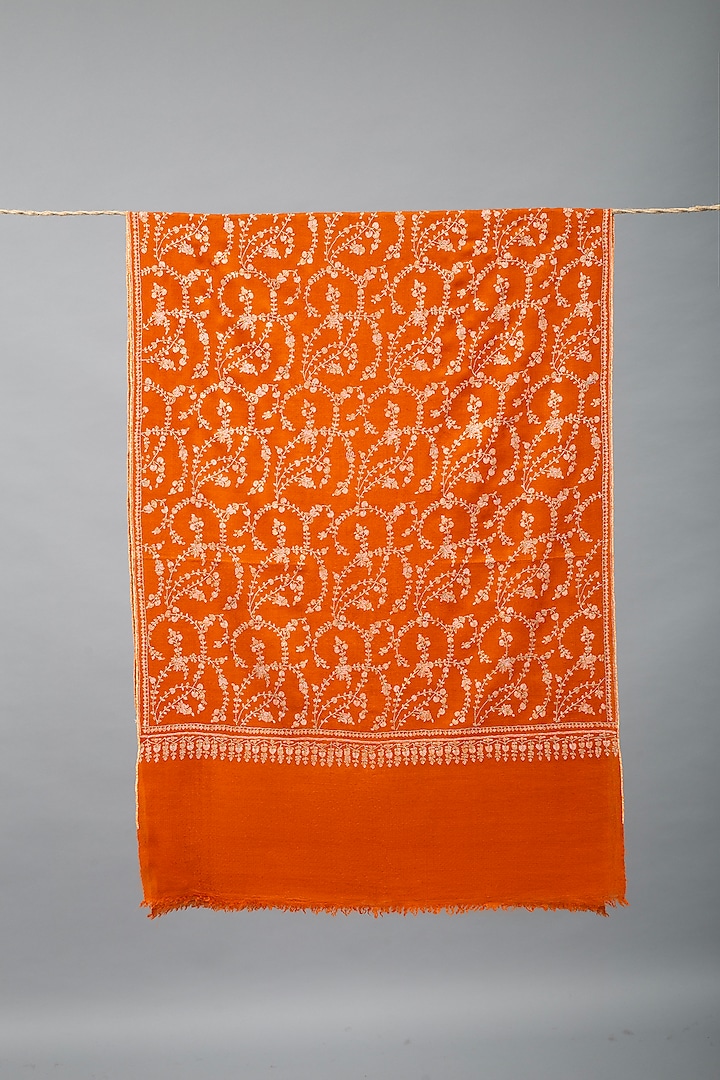 Rust Orange Pashmina Hand Embroidered Shawl by Pashme`Ladakh at Pernia's Pop Up Shop