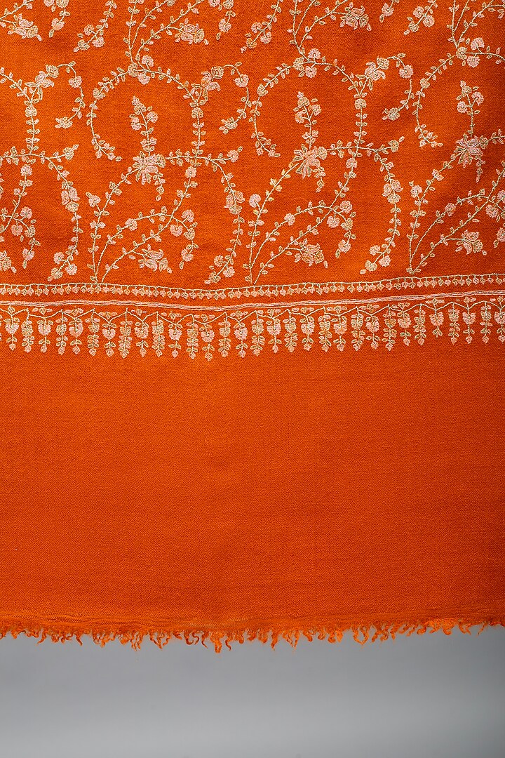 Rust Orange Pashmina Hand Embroidered Shawl by Pashme`Ladakh at Pernia's Pop Up Shop