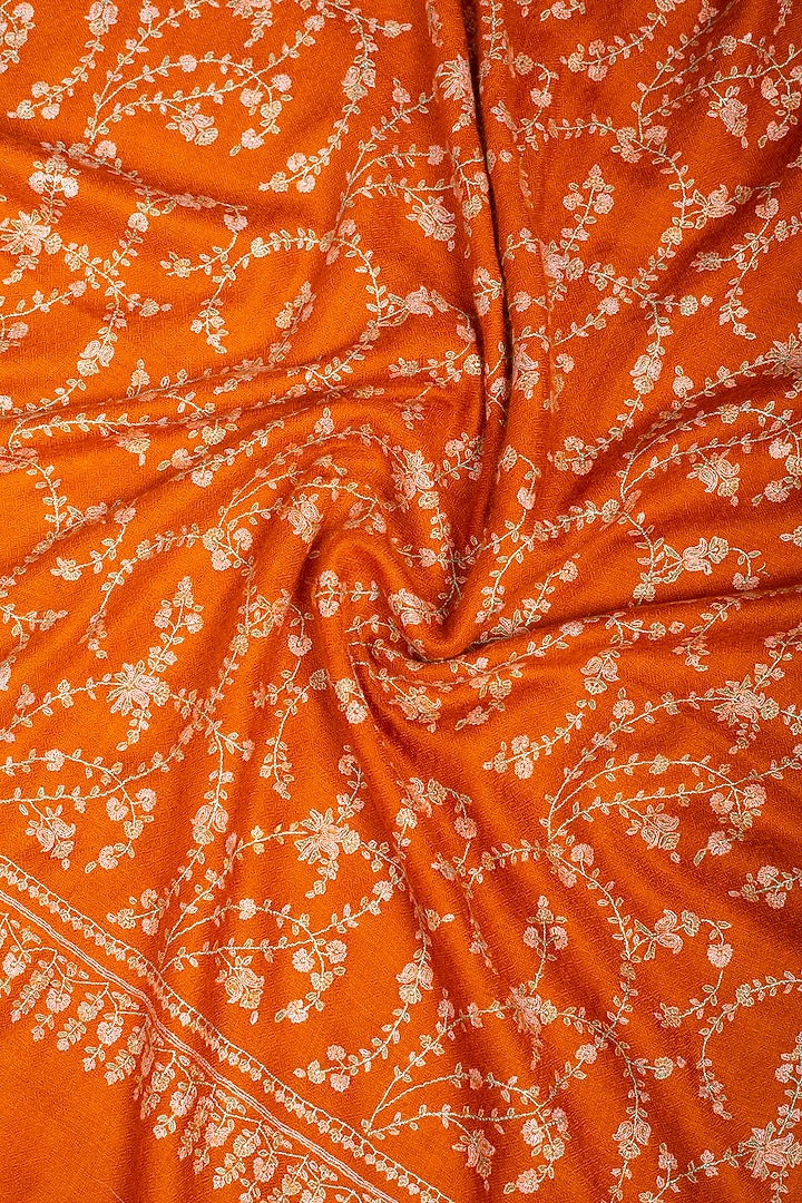 Rust Orange Pashmina Hand Embroidered Shawl by Pashme`Ladakh at Pernia's Pop Up Shop