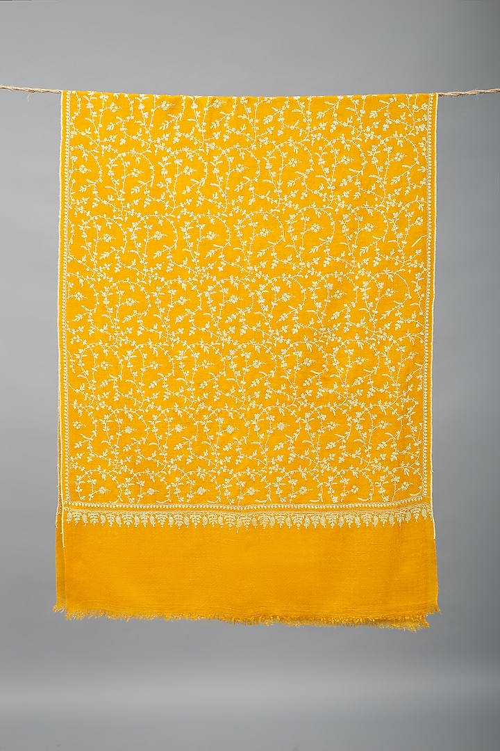 Mustard Yellow Pashmina Hand Embroidered Shawl by Pashme`Ladakh at Pernia's Pop Up Shop